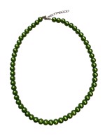 Halskæde med plastperler; Victoria perlemor - Oliven grøn