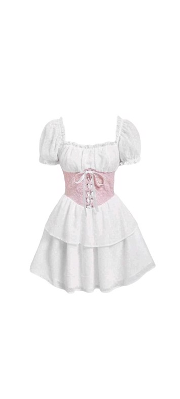 Oktoberkjole - Rikke - hvid kjole med lyserødt waist-belt (Bælte)
