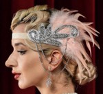 1920´er Gatsby/Charleston deluxe hårbånd med fjer og sten, ivory/creme - deluxe