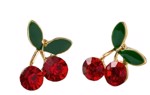 Øreringe - små kirsebær ørestikker med røde sten