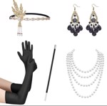 1920´er Gatsby/Charleston accessories/tilbehørssæt, guld/sort - deluxe