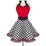 Forklæde: Frk. Emma - vintage feminint forklæde i rød/hvid/sort med tern