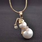 Julehalskæde - lang: guld snemand med perle