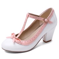 Mary Jane sko: Hanne - hvid med lyserød kant fra str. 34 - 48