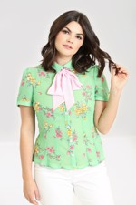 Romantisk Skjorte: ADELINA - skøn lysegrøn skjote med lyserød sløjfe