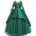 Børne festkjole: Little Merion, grøn: satin kjole med lange ærmer