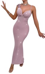 Lang gallakjole Valienzia  - Rosa kjole med glitter