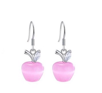 Øreringe - hængeøreringe med æbler, pink 925 sterling sølv 