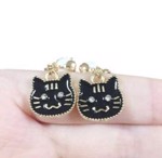 Børne øreringe - clips; smilende katte, sort