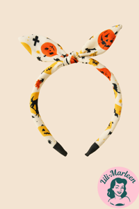 Halloween Hårbøjle – Orange med Græskar, Katte og Spøgelser