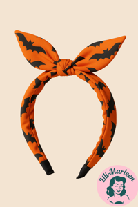 Halloween Hårbøjle – Orange med Sorte Flagermus 