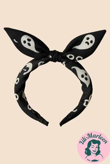 Halloween Hårbøjle – Sort med Hvide Spøgelser og Knude