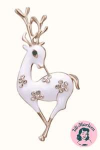 Broche - juledådyr hvid/guld