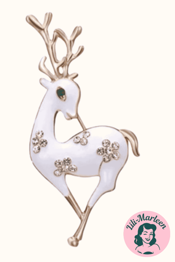 Broche - juledådyr hvid/guld