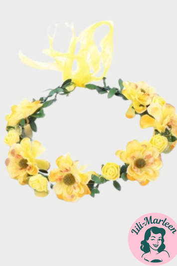 Blomsterkrans med roser og blomster, gul