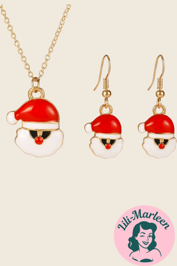 Julesmykkesæt: Halskæde og øreringe med nissemænd