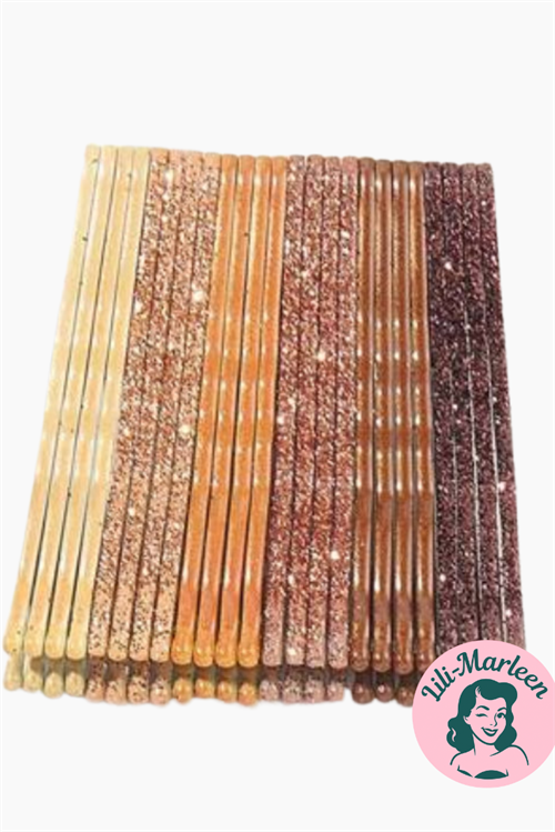 Bobby Pins - glitter (Guld, caffelatte, brun) - 24 stk. 