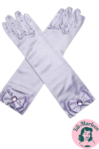 Lange satin festhandsker til børn, lys lilla sten