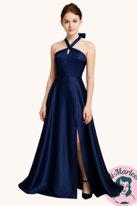 Børne festkjole; Little Evening star, navyblå satin kjole