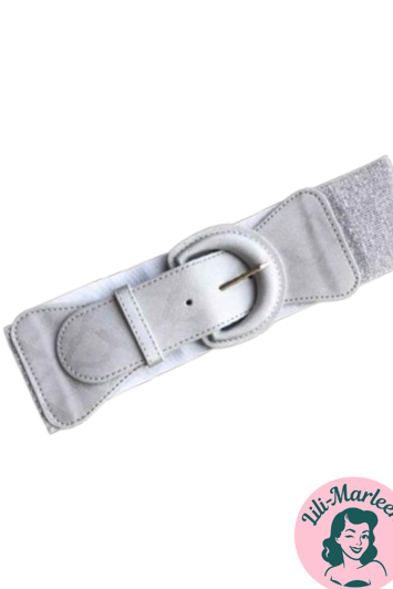 Bredt elastisk lakbælte, lys sølvgrå (mikro slange print) - med sølv bælte