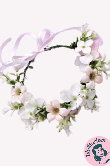 Blomsterkrans med blomster i sart lyserød/off-white