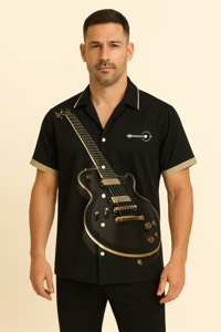 Rock’n’Roll Rebel – Kortærmet Skjorte med Guitarprint