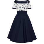 50´er kjole: Darleen sailor blue - sød swingkjole med et lille ærme og bådudskæring 
