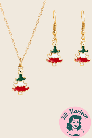 Julesmykkesæt: Halskæde og øreringe med juletræ