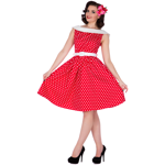 50´er kjole: Cindy rød - rød kjole med hvide bomber