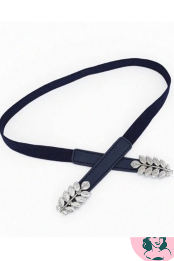 Smalt elastisk bælte med sølv spænde blade - navy