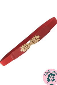 Smalt elastisk bælte med guld spænde blade - rødt