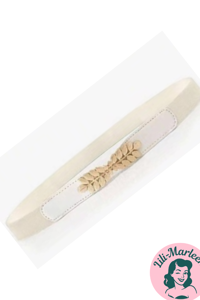 Smalt elastisk bælte med guld spænde blade - hvid