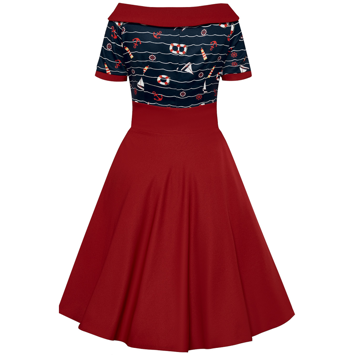50´er kjole: Darleen sailor red - sød swingkjole med et lille ærme og bådudskæring 