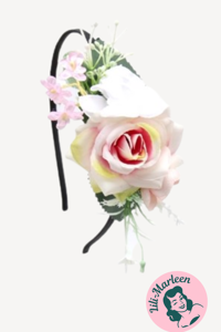 Hårbøjle med roser/blomster, hvid/creme/lyserød