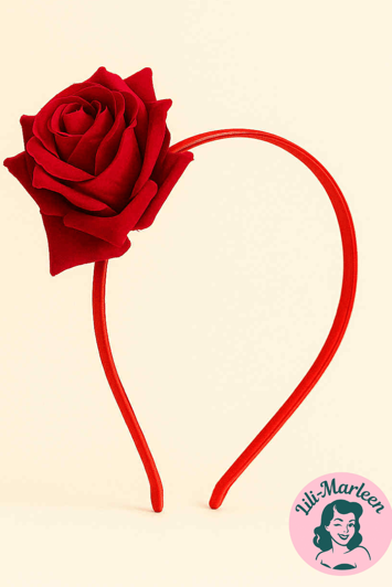 “Red Rose Affair” – Klassisk Satin Hårbøjle med Rød Rose