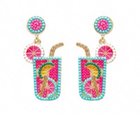 Øreringe - Stor drink,i pink med glitrende sten