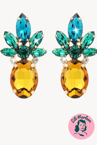 Øreringe (Ørestik) - store ananas, med sten