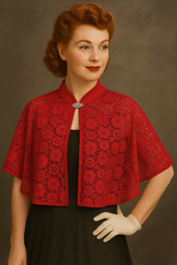 Bolero/cardigan - blondeslag med lille diamant lukning - vinrød