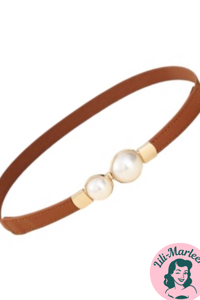 Smalt elastisk bælte med perle lukning, brun