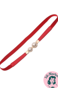 Smalt elastisk bælte med perle lukning, rød