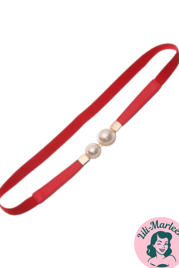 Smalt elastisk bælte med perle lukning, rød
