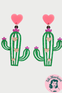 Øreringe - store hængeøreringe kaktus med hjerter