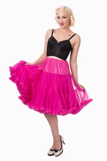 Deluxe petticoat/skørt, mellemlangt - hot pink