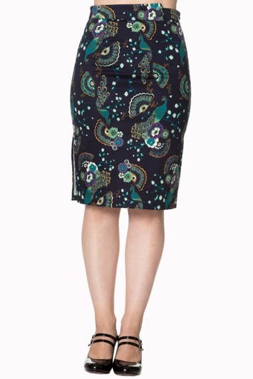 Wiggle-nederdel - Miss Proud Peacock, midnatsblå