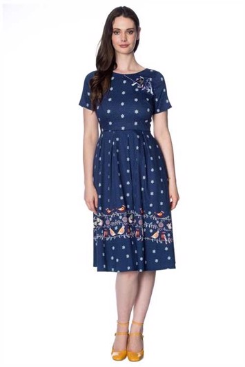 Julekjole: Christmas Bird, blå - den skønneste vinter/julekjole