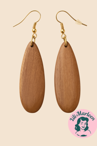 Øreringe - træøreringe lange ovale enkle 