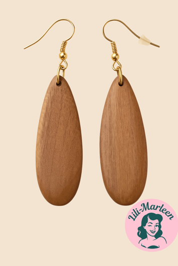 Øreringe - træøreringe lange ovale enkle 