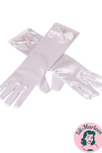 Lange satin festhandsker til børn, hvide 