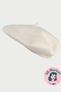 Beret, off-white - lækker vintageinspireret filt beret 