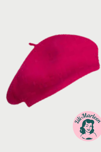 Beret, Hot pink - lækker vintageinspireret filt beret 